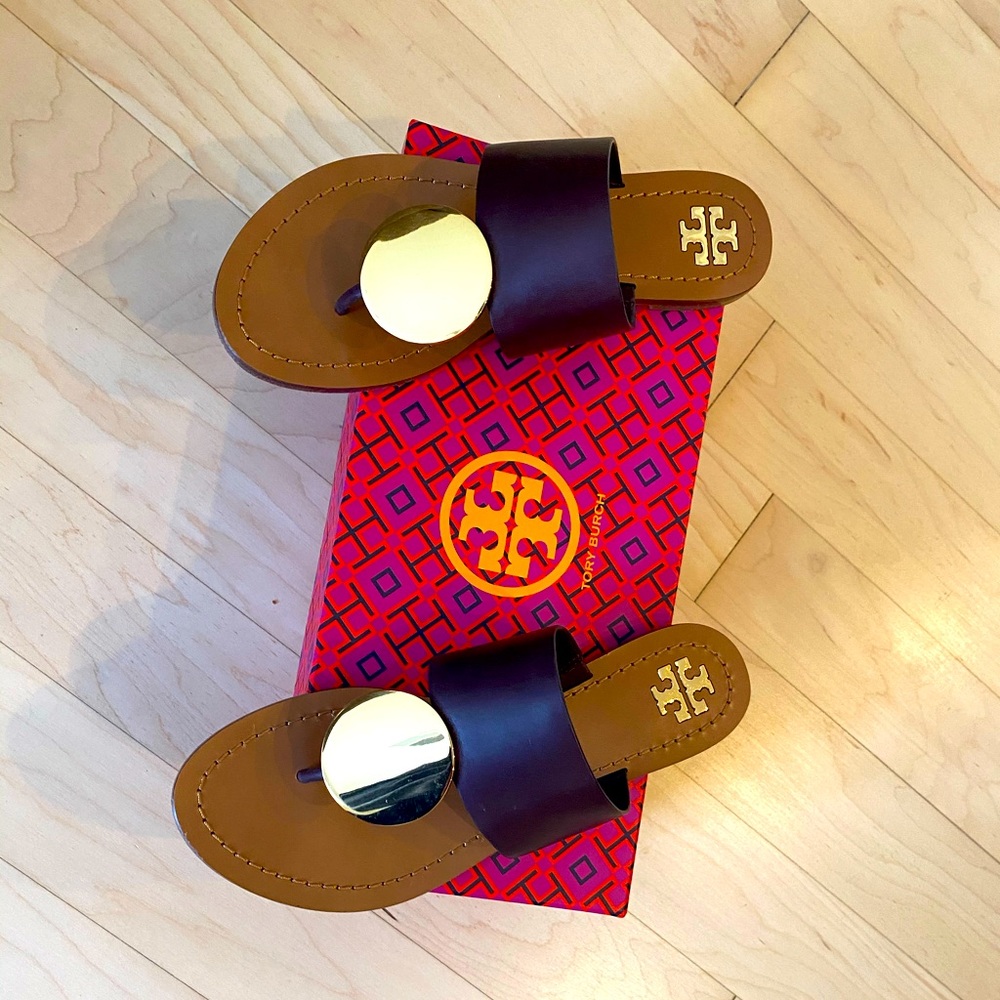 TORY BURCH Patos Disc-embellished Leather Sandals